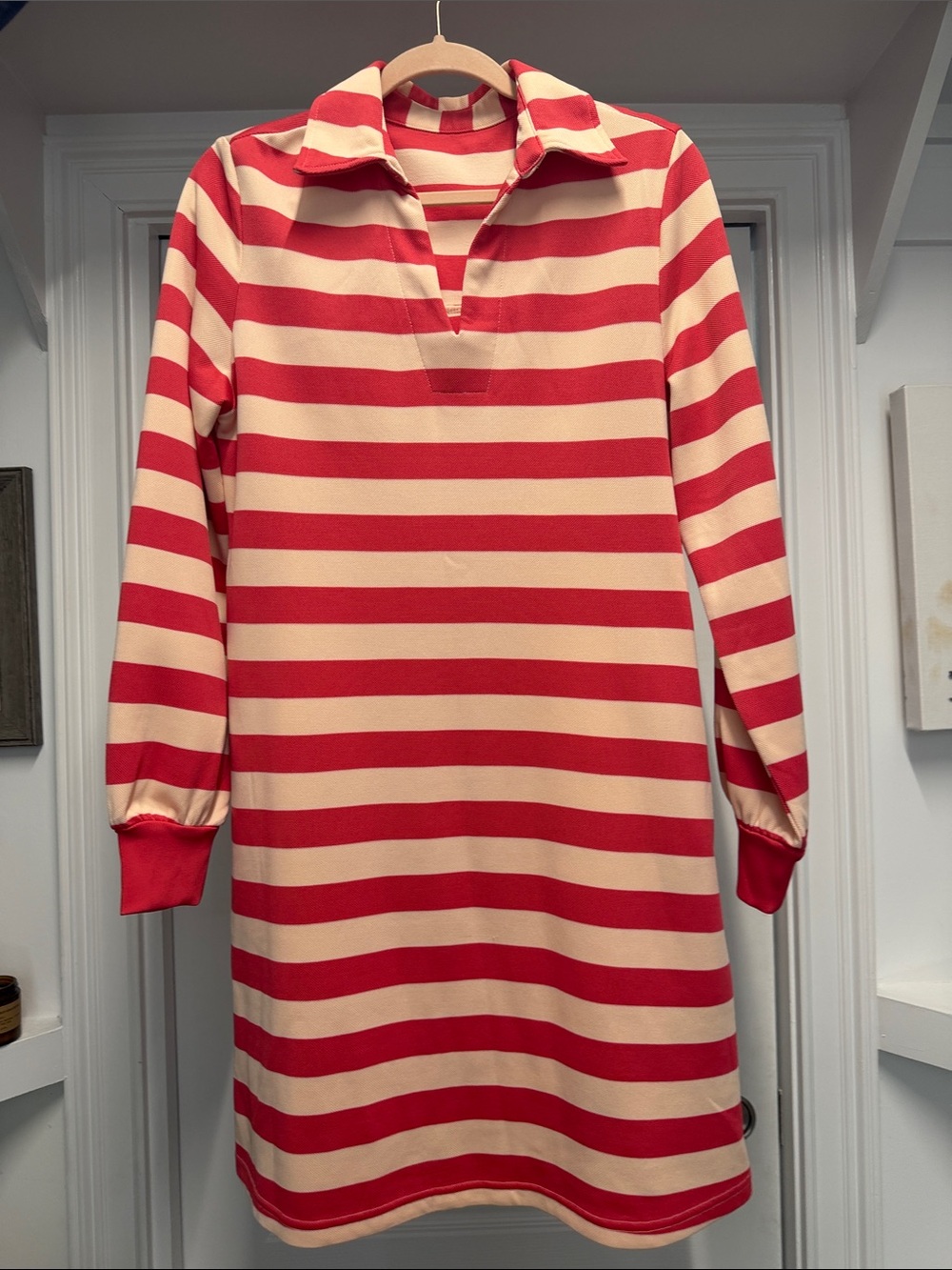 Boohoo Red and Cream Striped Mini Dress